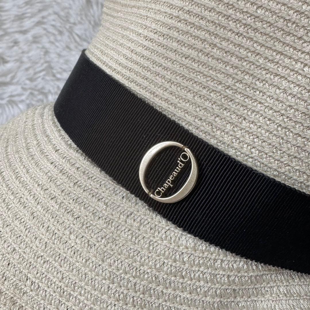 新品タグ付き✨シャポードオー リボン 麦わら帽子 UVカット 白 ホワイト