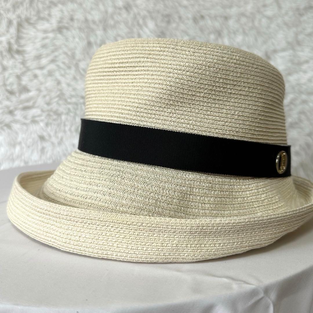 新品タグ付き✨シャポードオー リボン 麦わら帽子 UVカット 白 ホワイト