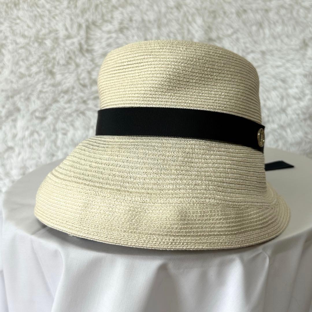 新品タグ付き✨シャポードオー リボン 麦わら帽子 UVカット 白 ホワイト