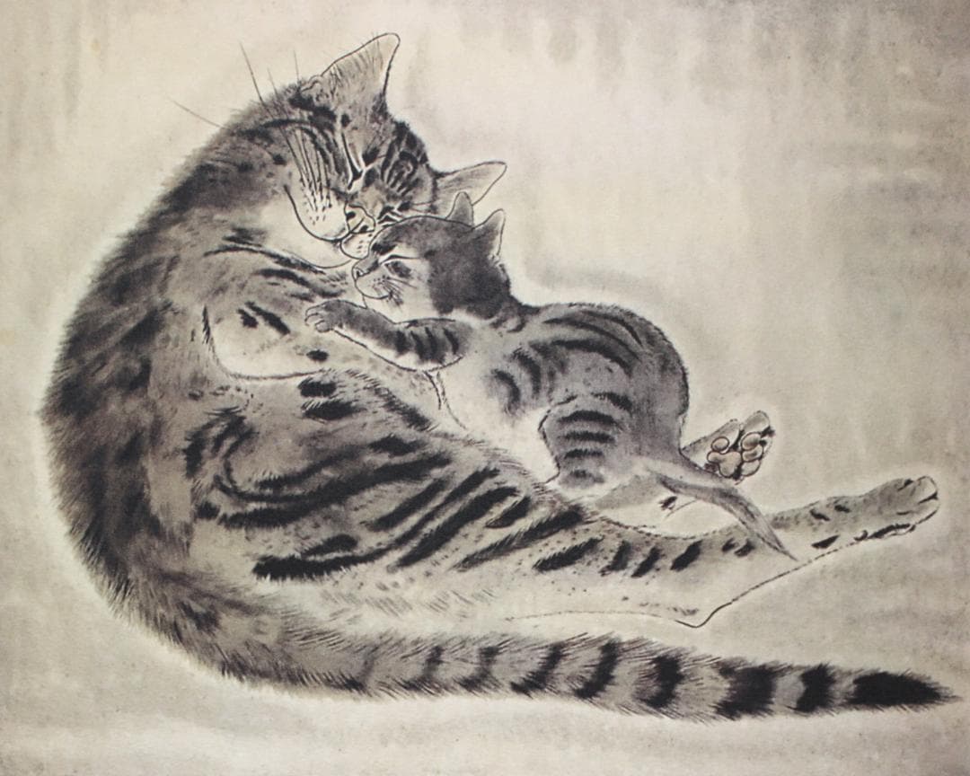 藤田嗣治 エスタンプリトグラフ 親子猫 29/100