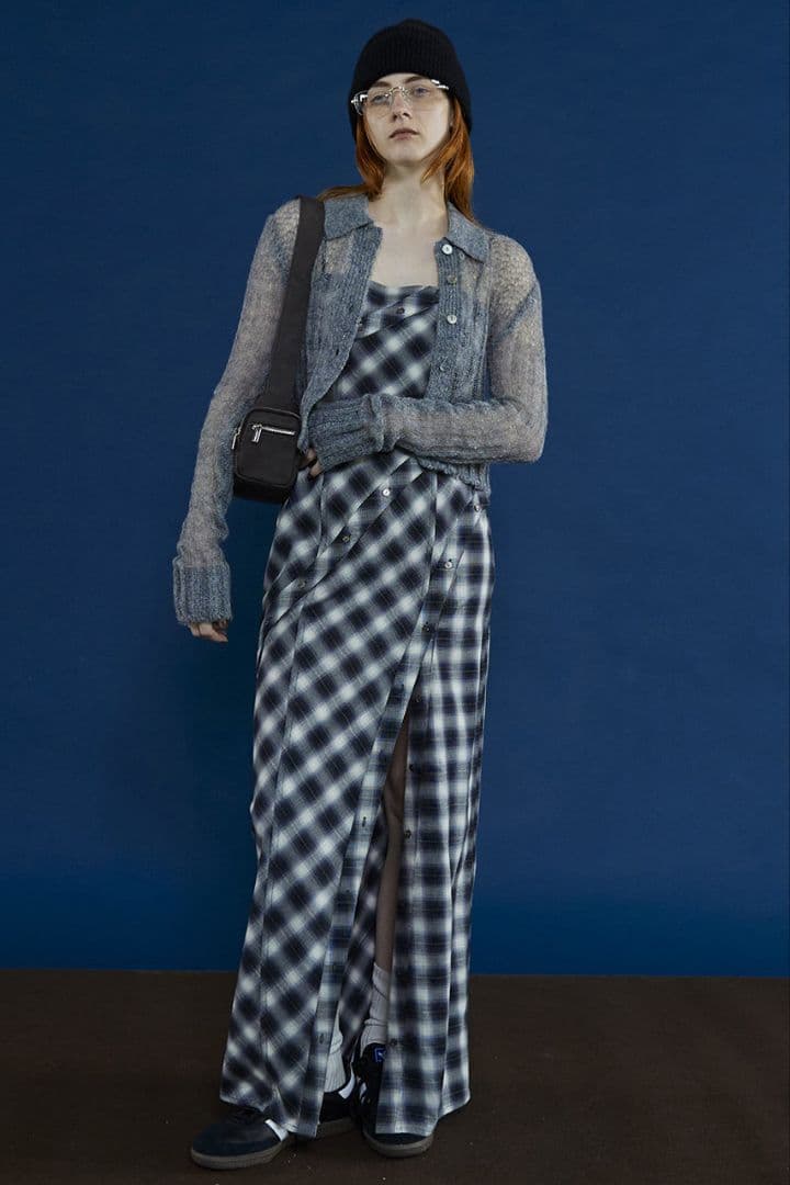 メゾンスペシャル　ボタンスリットチェックキャミワンピース