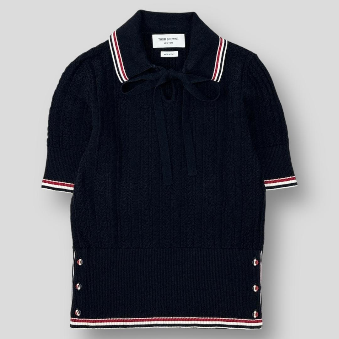 美品 THOM BROWNE ケーブル キーホール ニットポロシャツ 40