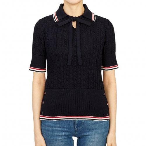 美品 THOM BROWNE ケーブル キーホール ニットポロシャツ 40