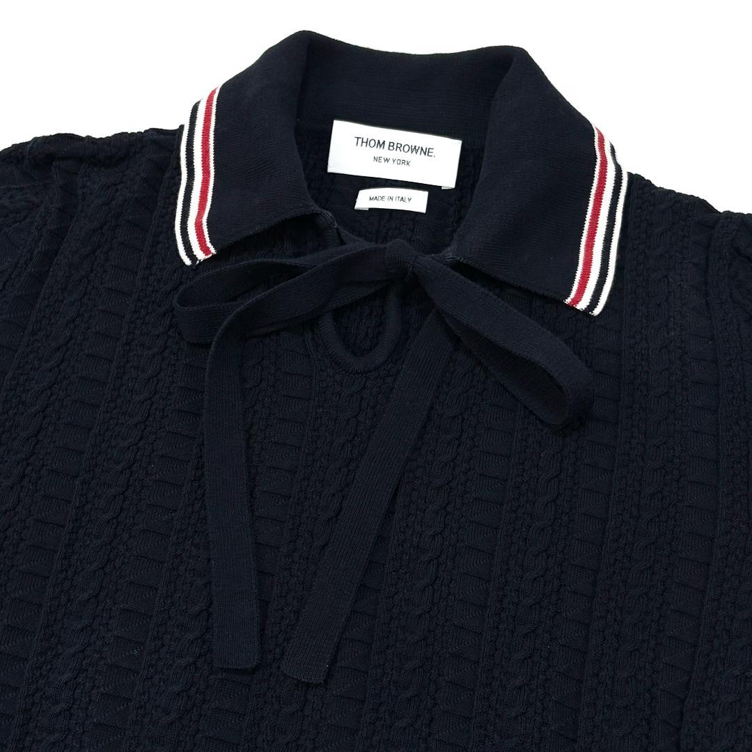 美品 THOM BROWNE ケーブル キーホール ニットポロシャツ 40