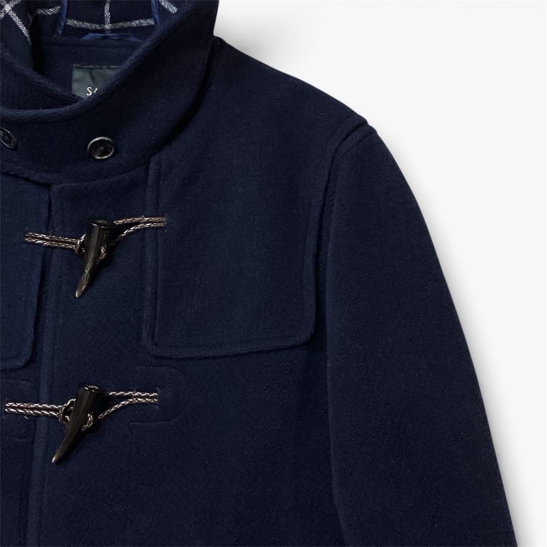 日本製/SANYO/三陽商会/ダッフルコート/ウール/ネイビー/チェック柄/XL