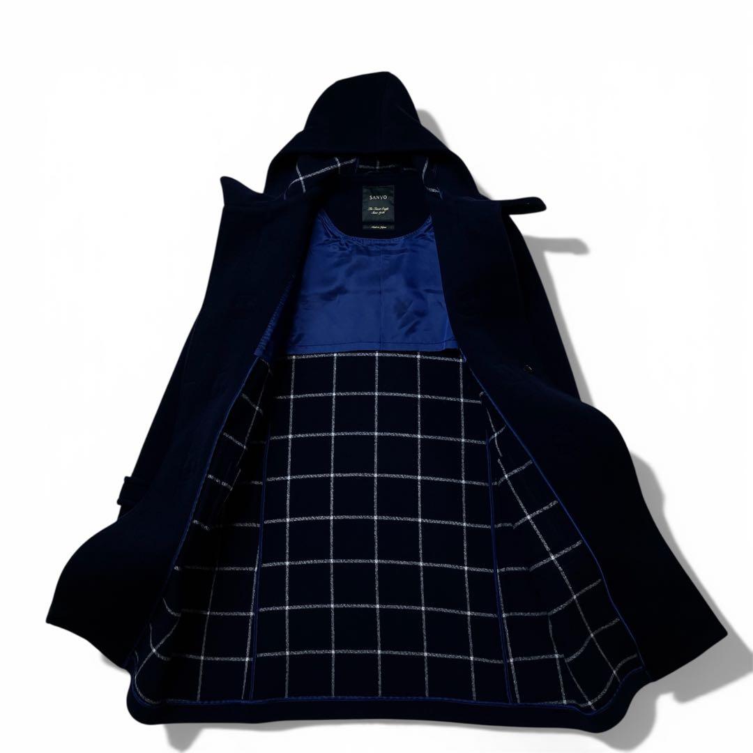 日本製/SANYO/三陽商会/ダッフルコート/ウール/ネイビー/チェック柄/XL
