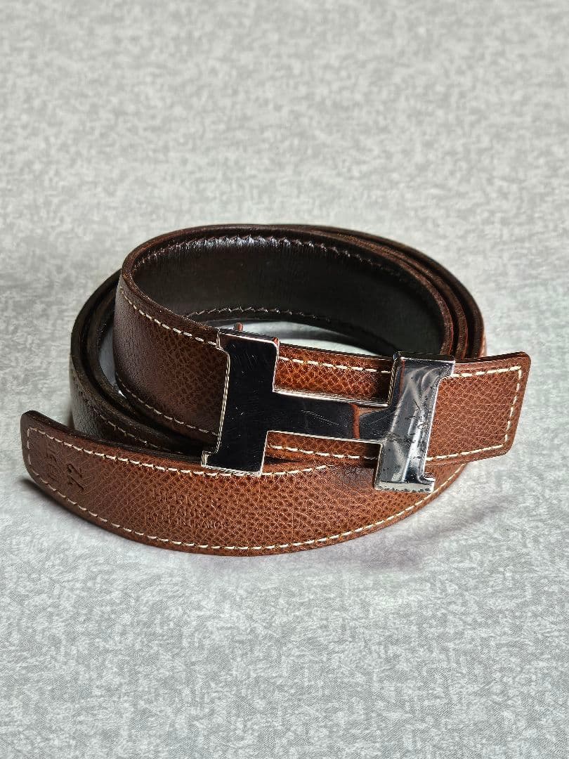 エルメス H型バックル リバーシブルレザーベルト 保存袋付き 87cm