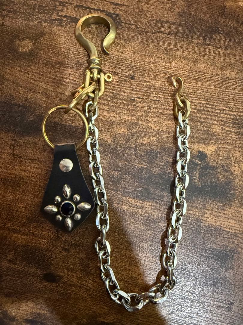 ウォレットチェーン スタッズキーリングセットコンビ39cm 真鍮　シルバー