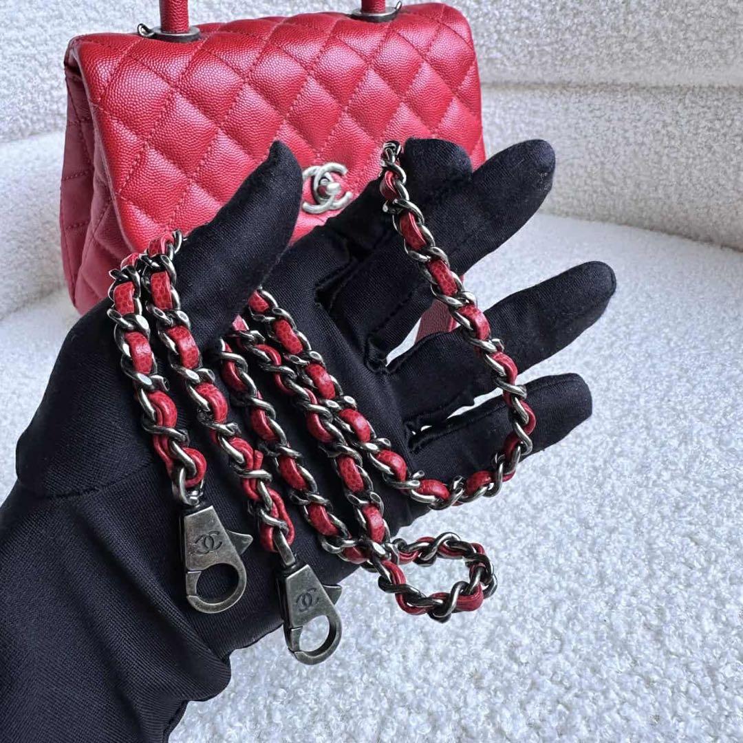 CHANEL シャネル ココハンドル キャビアスキン 赤24 xs