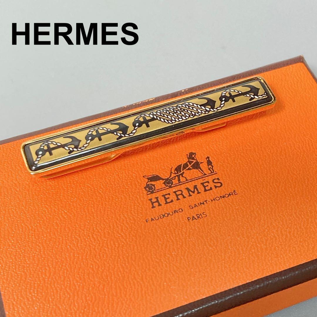 美品 エルメス エマイユ ネクタイピン 七宝焼 ゴールド ブラック