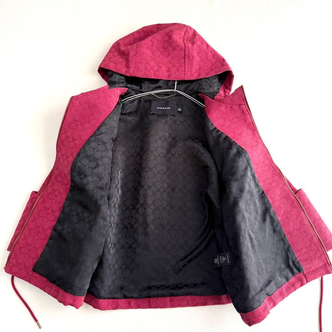 【COACH】コットンジャガードジャケット　シグネチャー　レッド　Lサイズ相当