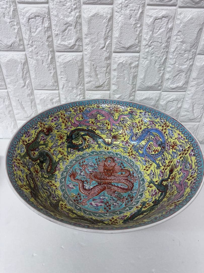 中国美術　龍図　乾隆年製　五彩　骨董品　巨大　民国から文化大革命時代