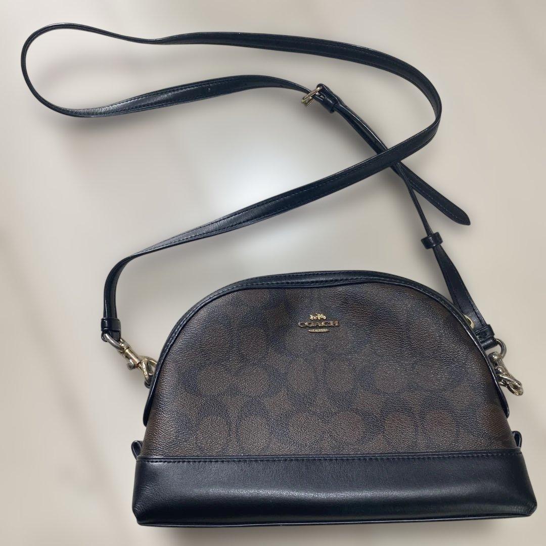 Coach ショルダーバッグ ドーム型 ブラウン/ブラック シグネチャー 美品