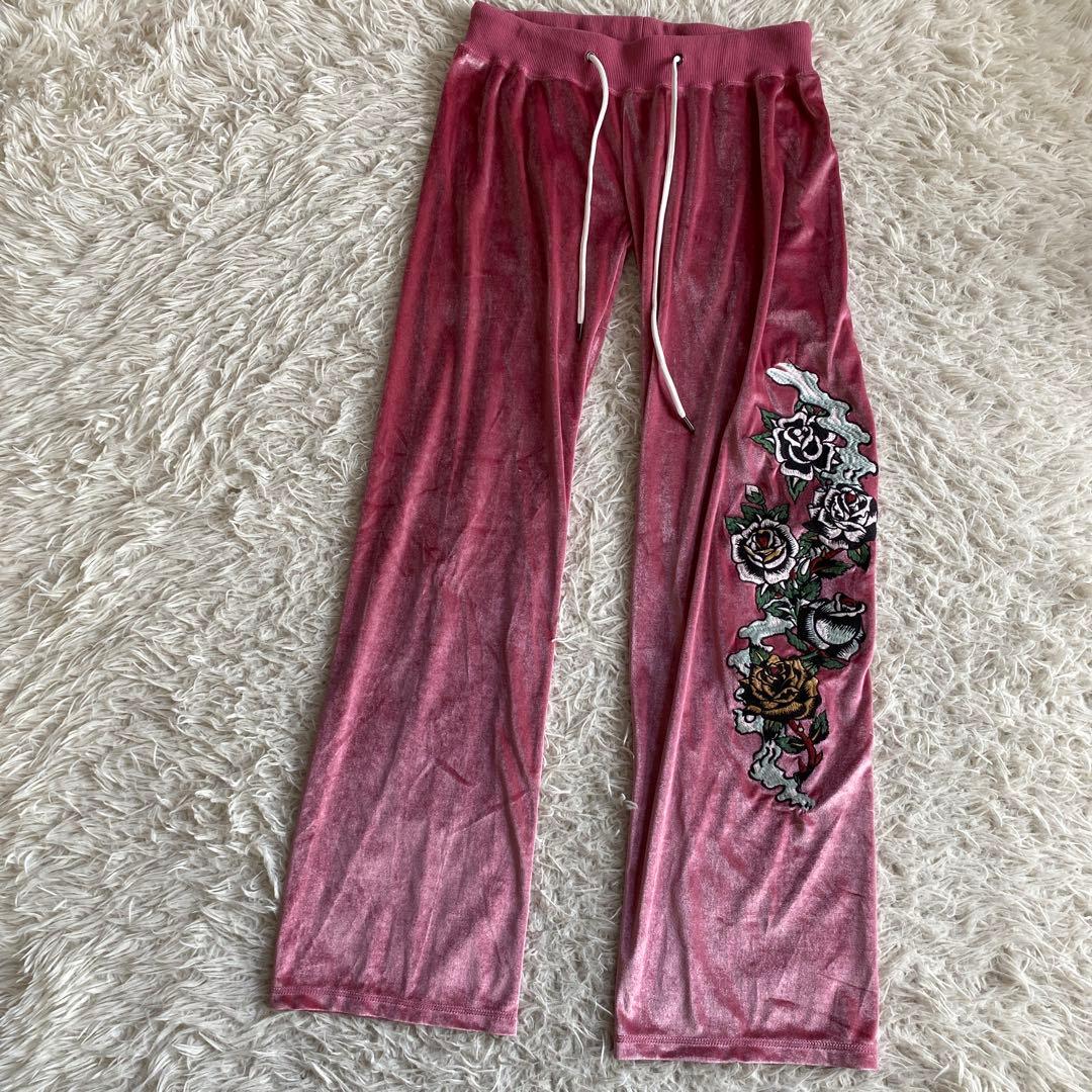 エドハーディ　パーカー　トラヴィス　ベロアセットアップ　ピンク