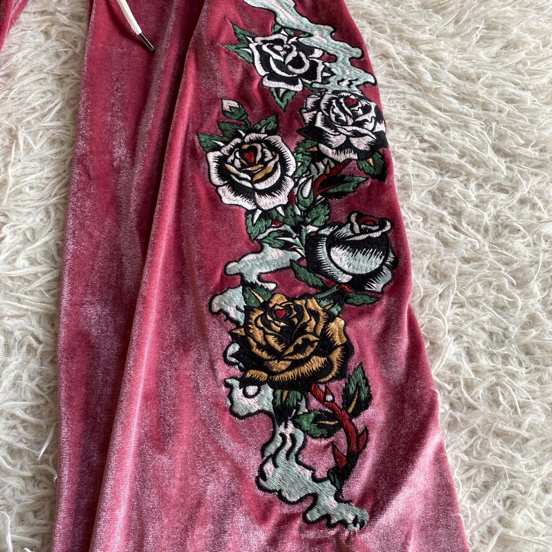 エドハーディ　パーカー　トラヴィス　ベロアセットアップ　ピンク