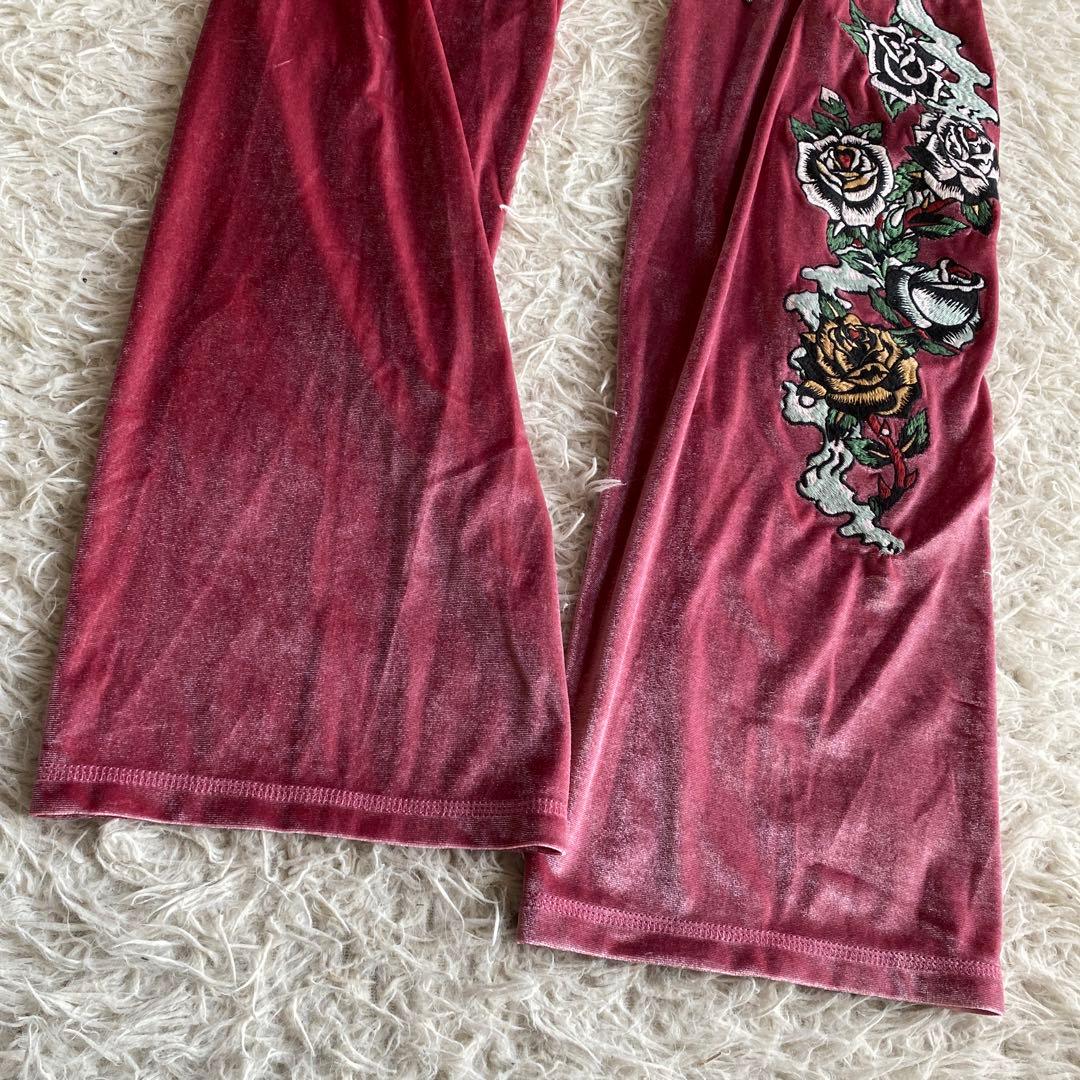 エドハーディ　パーカー　トラヴィス　ベロアセットアップ　ピンク