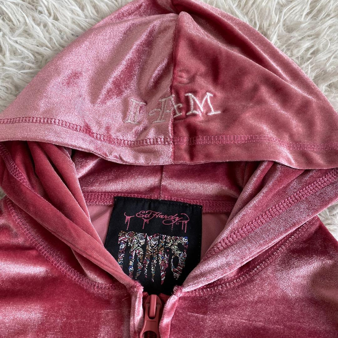 エドハーディ　パーカー　トラヴィス　ベロアセットアップ　ピンク