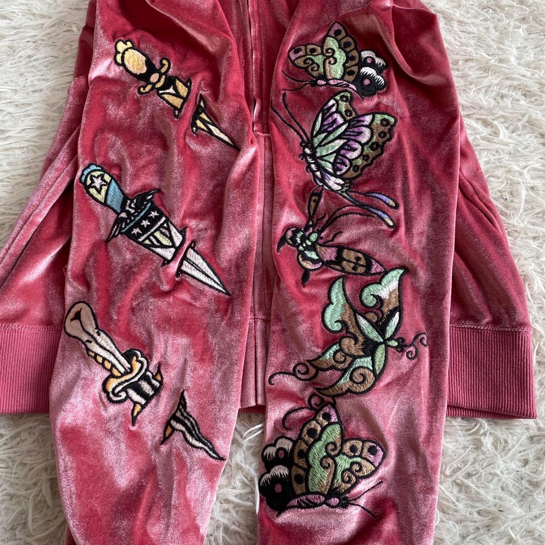 エドハーディ　パーカー　トラヴィス　ベロアセットアップ　ピンク