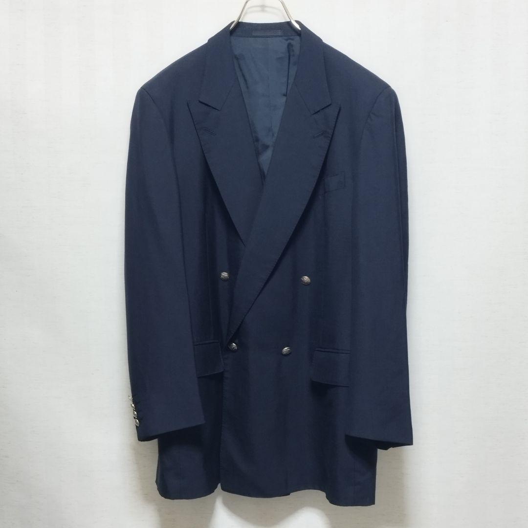 バーバリー ウールモヘア ロゴボタン 紺ブレ金ボタンダブル テーラードジャケット