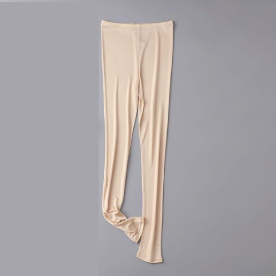 【しも様】シルク100% レギンス Lベージュ&ブラック 長袖ブラックM 2枚