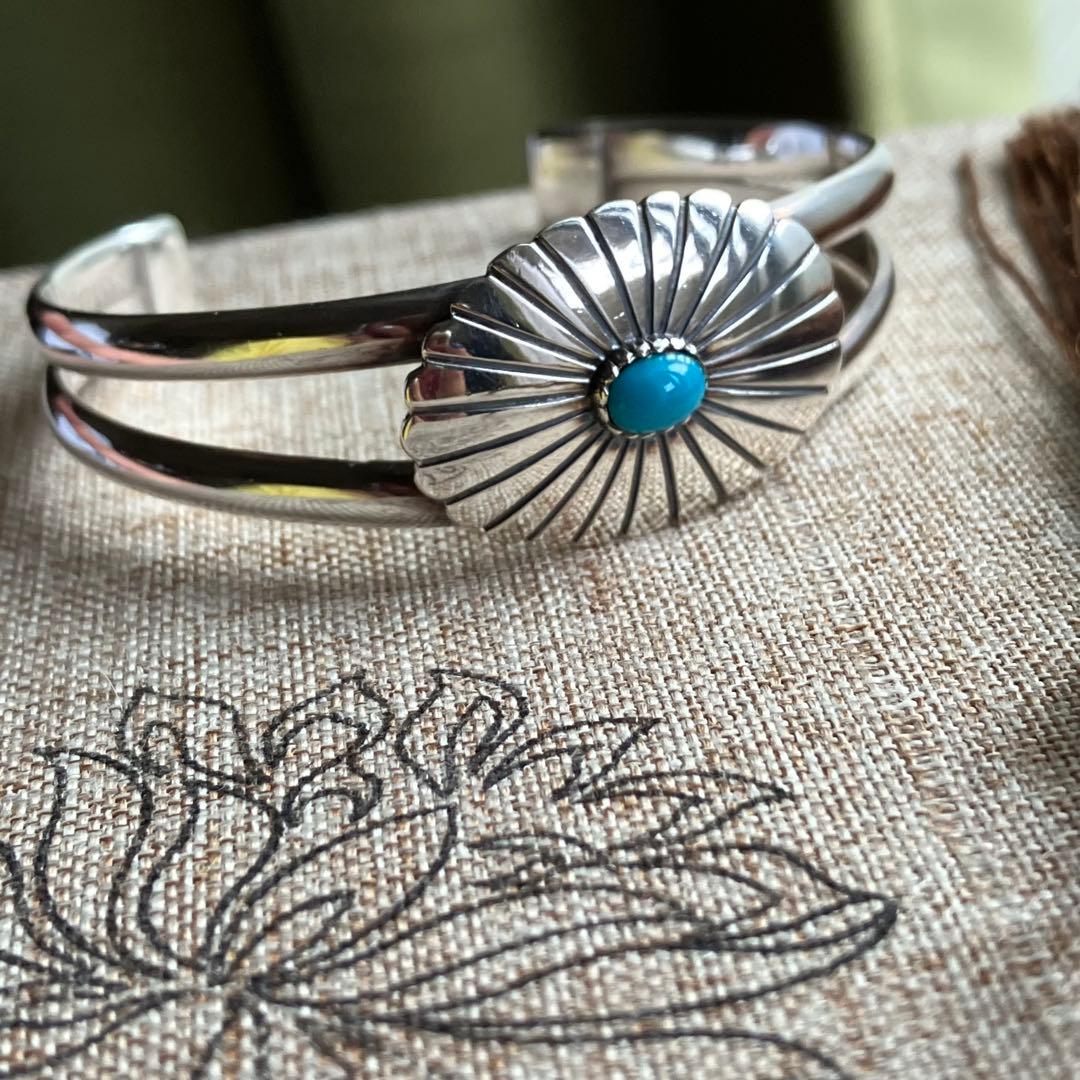 シルバー925 天然石ターコイズ　バングル（腕周り小さめ）ナバホ族