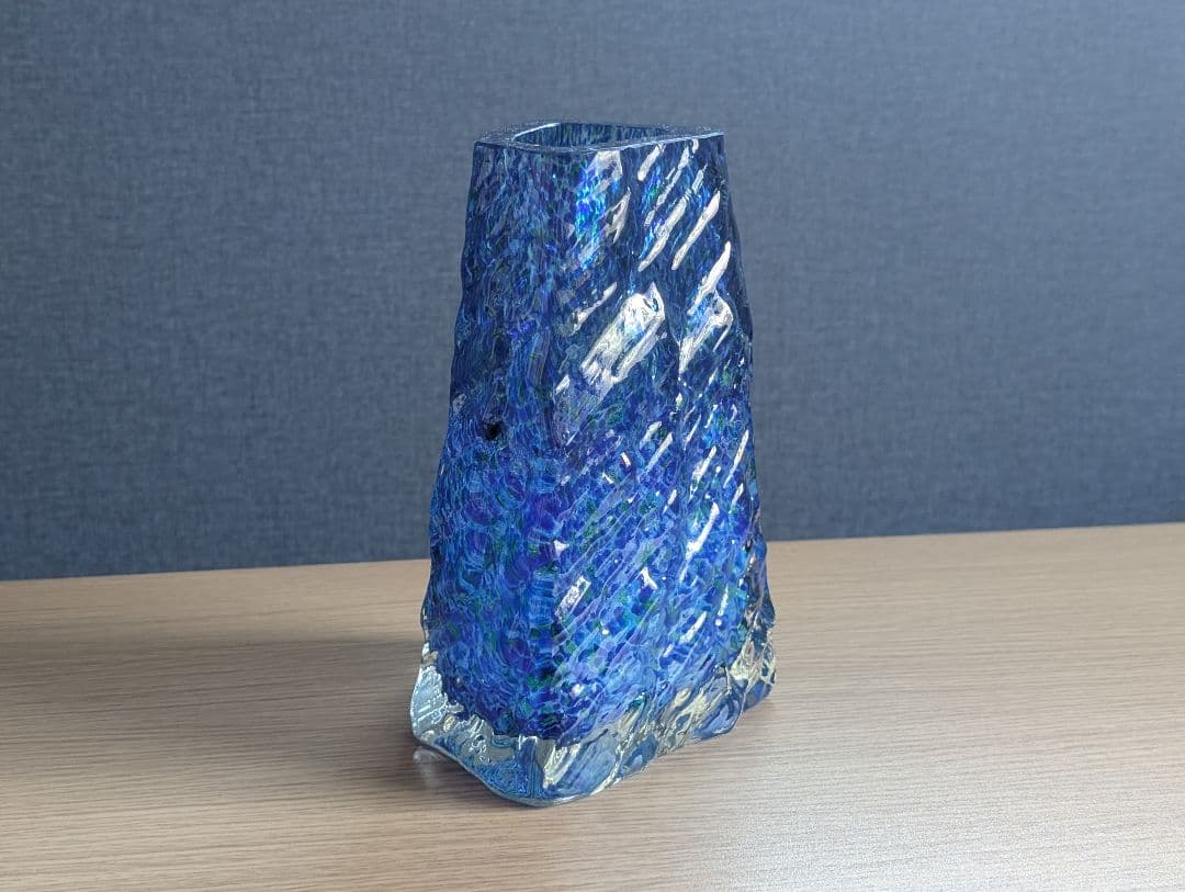 岩田工芸硝子 シーブルー ガラス造形 花瓶 生け花 草月流