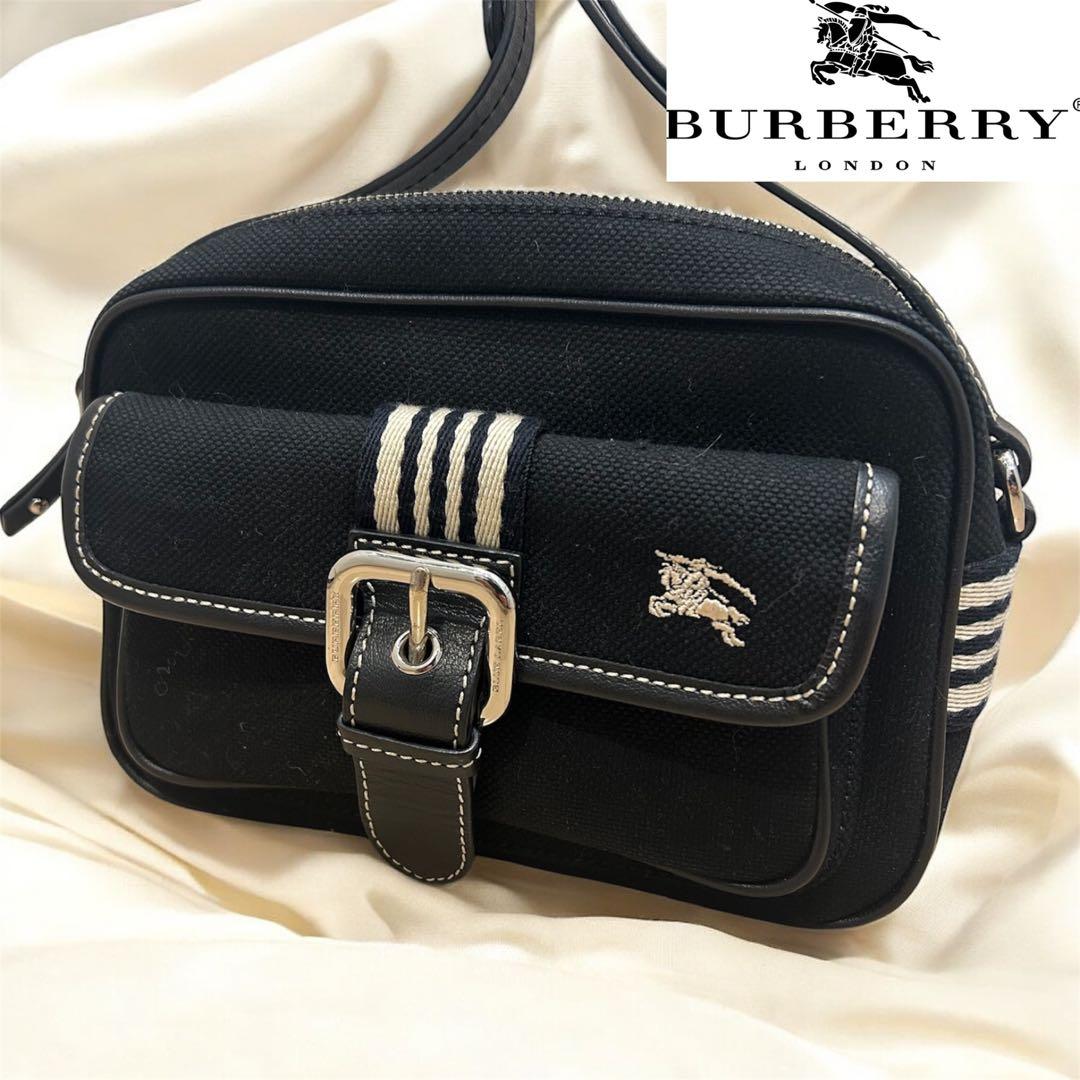 Burberry バーバリー　ショルダーバッグ　ブラック　刺繍ロゴ