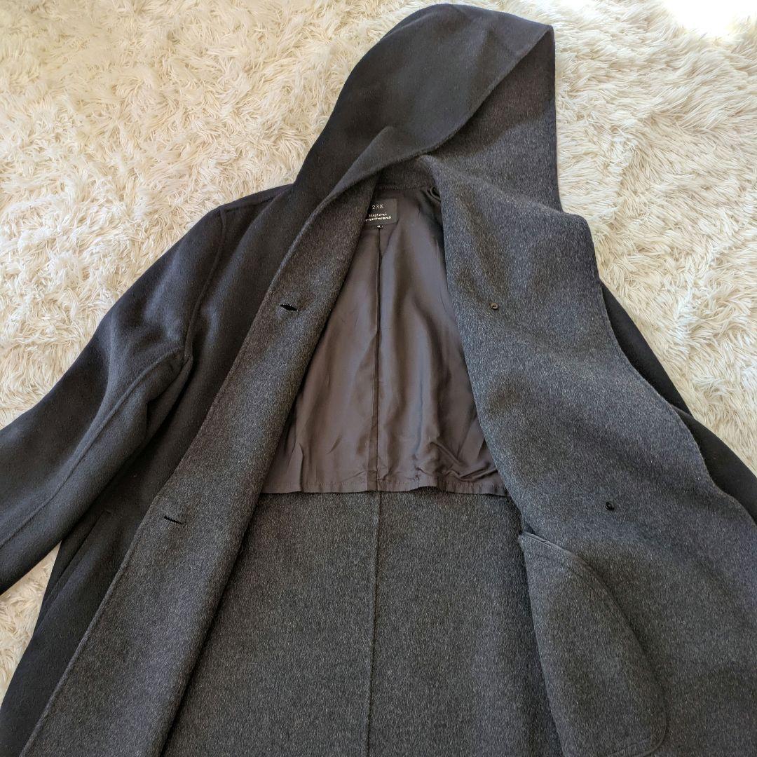 極美品　大きいサイズ　オンワード樫山　フーデッドコート　アンゴラ混　48