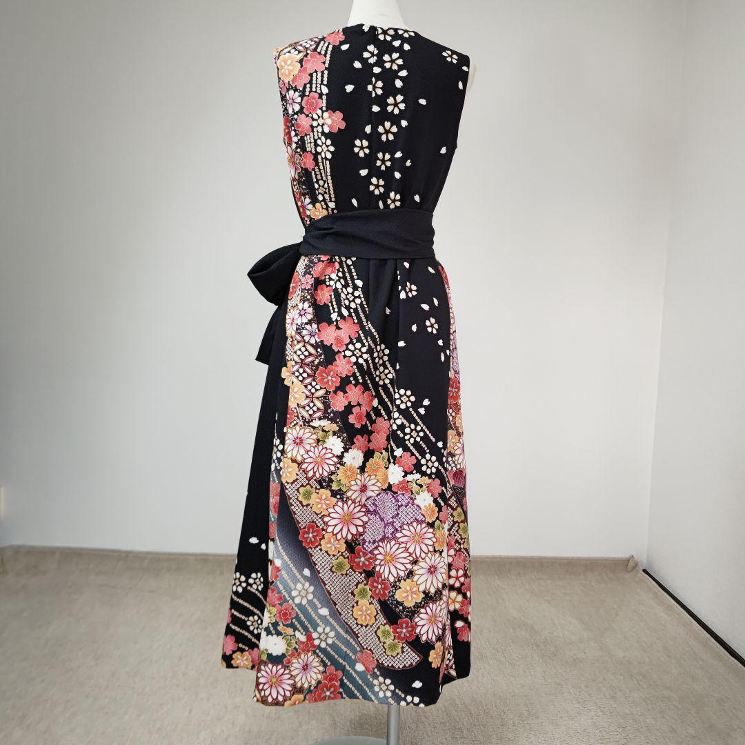 zunezune 振袖ドレス ノースリーブ 着物リメイクワンピース 黒