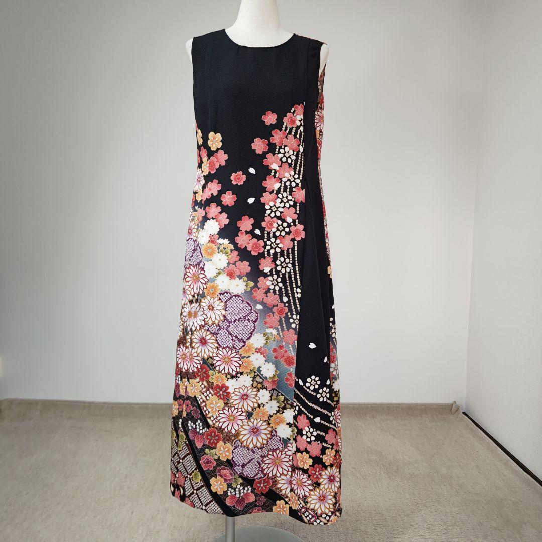 zunezune 振袖ドレス ノースリーブ 着物リメイクワンピース 黒