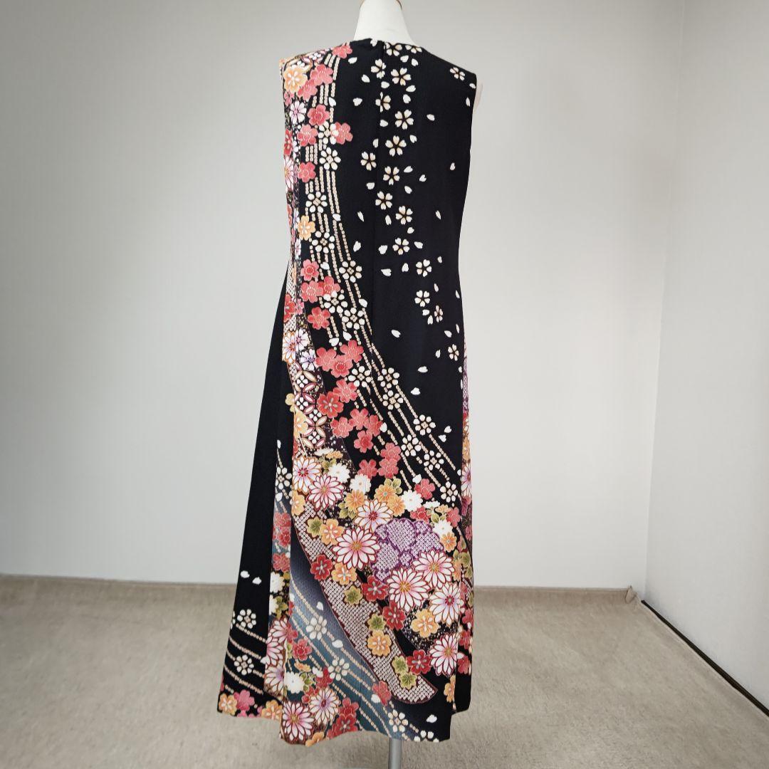 zunezune 振袖ドレス ノースリーブ 着物リメイクワンピース 黒