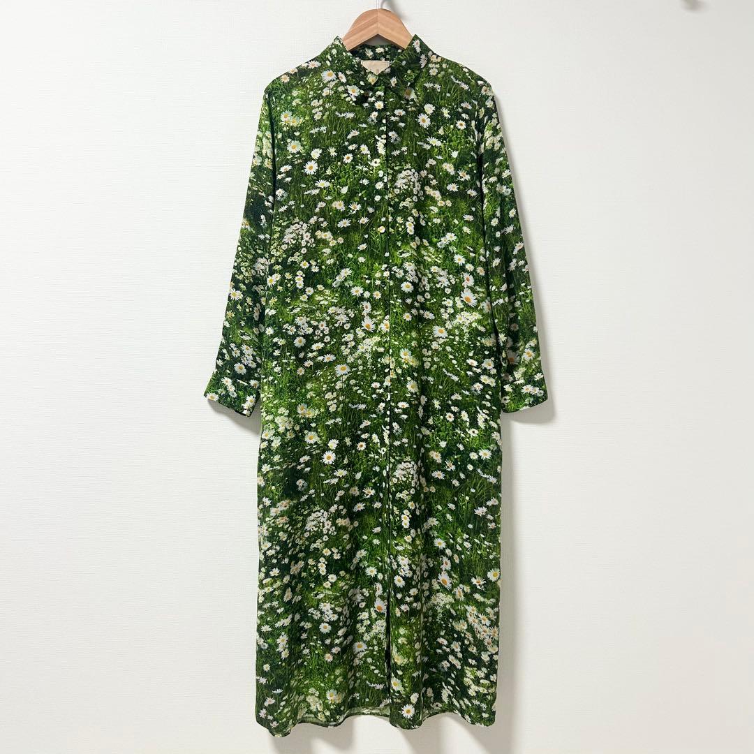 シビラ　カモミールフラワープリントシャツドレス　　　花柄ワンピース　グリーン　M