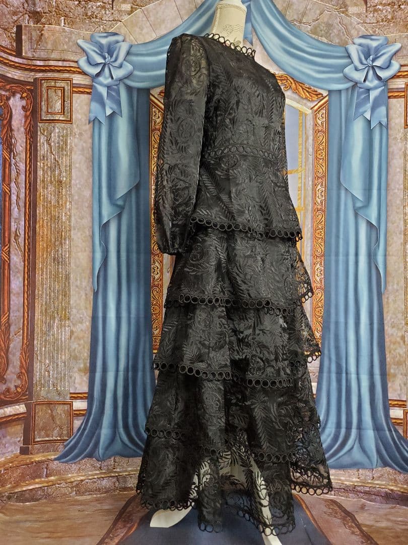 XL【新品インポートセレクト】オーガンジー×トーションレースティアードワンピース