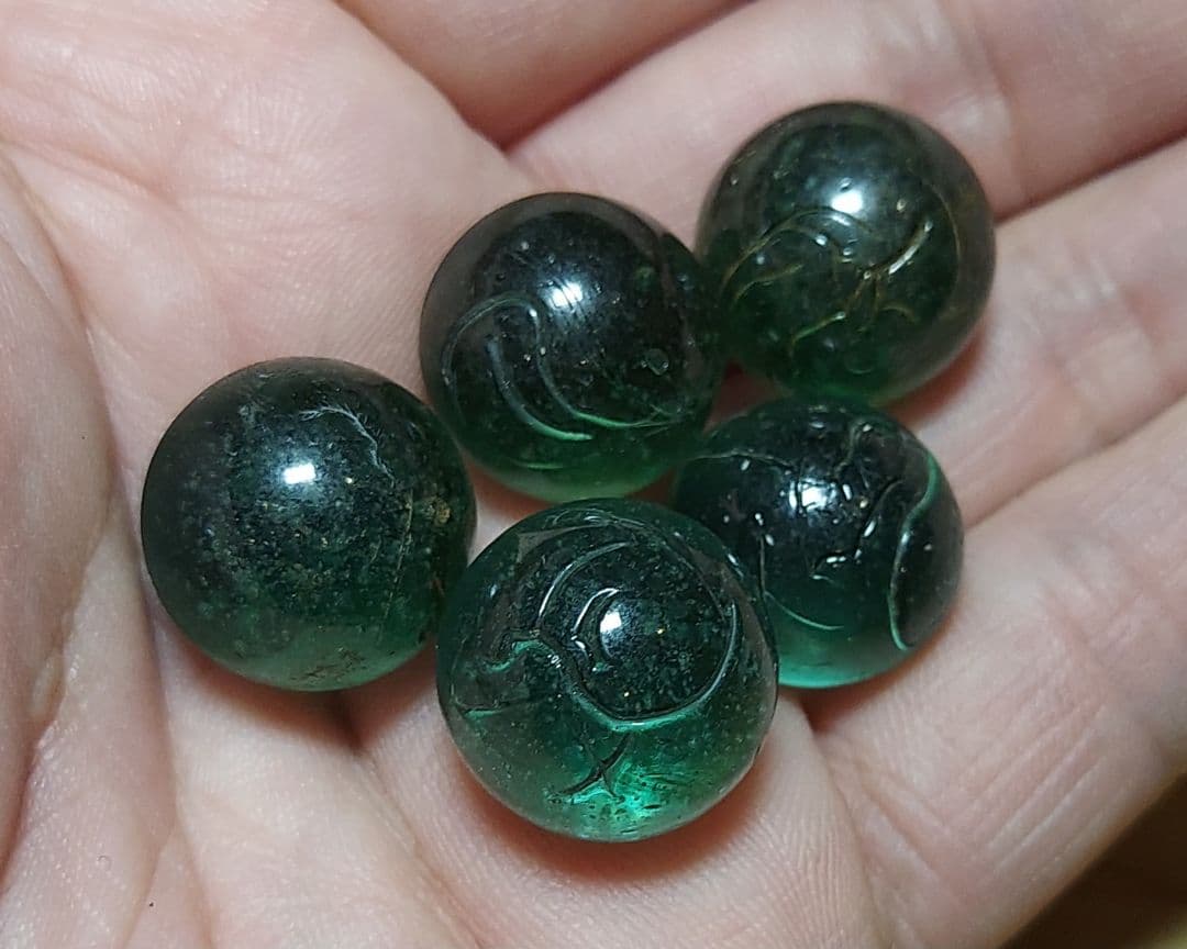 戦前 シワ 茶筋 気泡入り ビー玉 800個以上 ロート目薬木箱入り