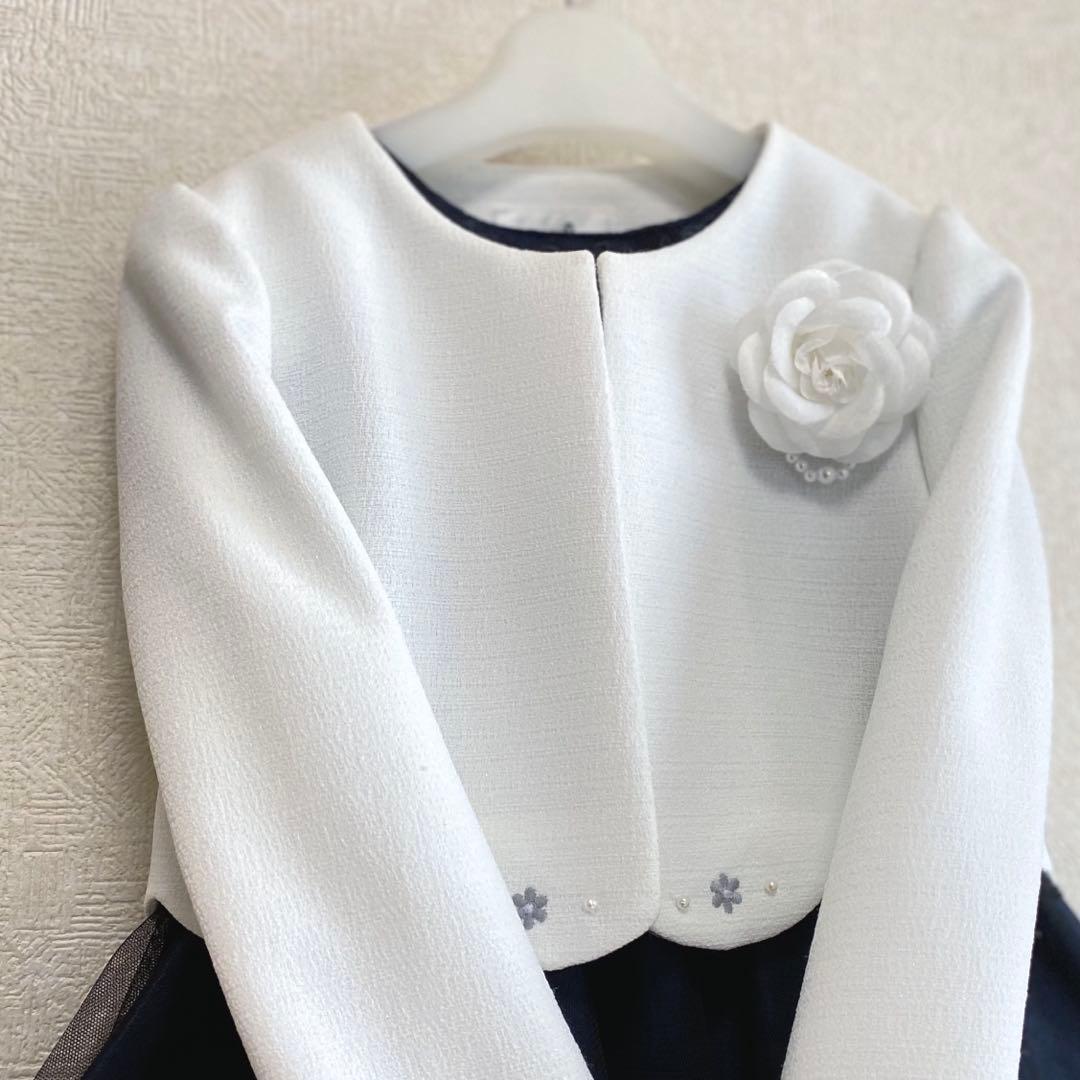 清楚!!白×ネイビー＊フォーマル 120 入学 卒園 発表会 七五三⋈女の子