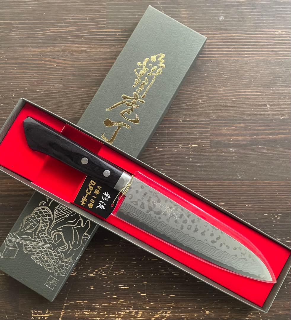 増谷刃物 訓平作 牛刀 VG10ステンレス 積層（彩流）口金有 黒柄アウトレット