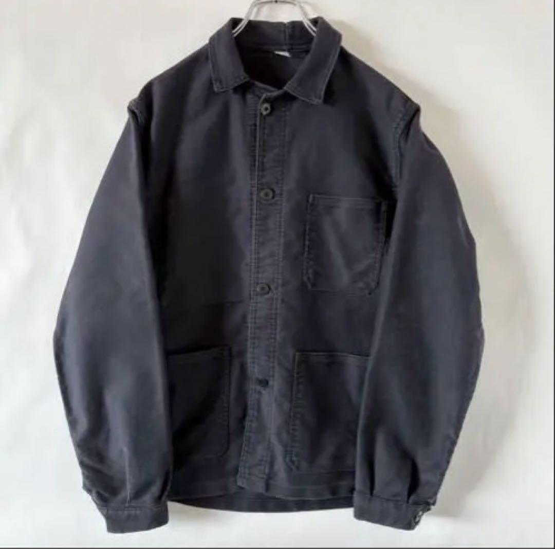 フランス製 ブラックモールスキンジャケット ユーロ ヴィンテージ 古着 ワーク