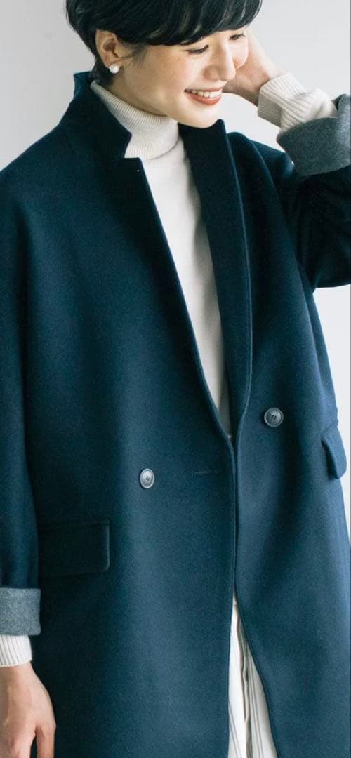 「冬のお出かけも私らしく」3WAYアレンジ襟のかろやかチェスターコート ネイビー