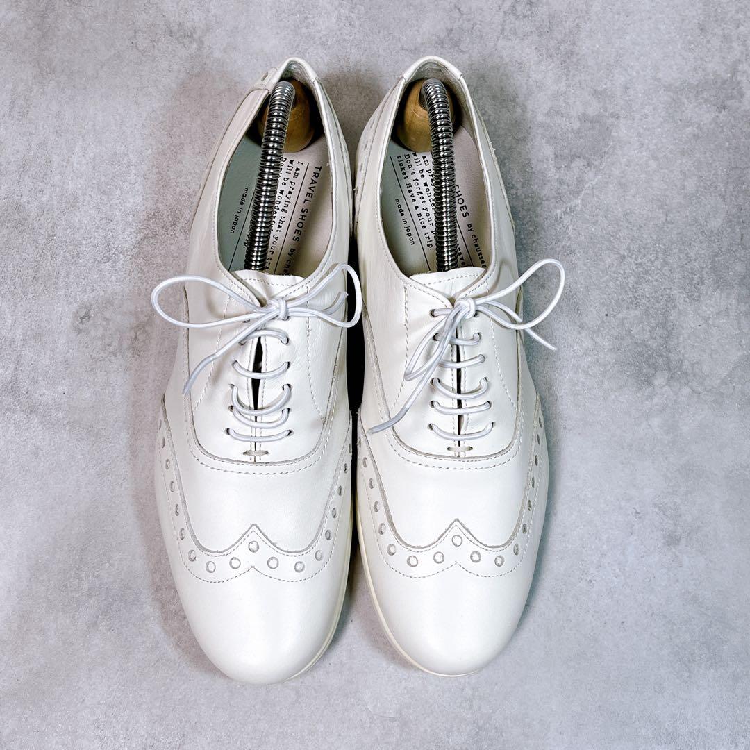 美品【ショセ】トラベルシューズ 37 TR-004 ウィングチップ　ビブラム 白