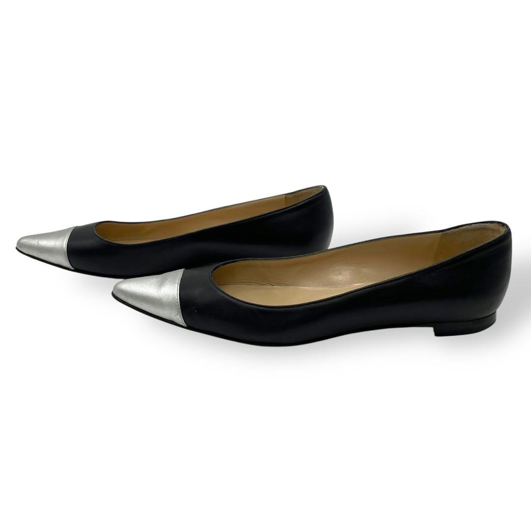 極美品　マノロブラニク　フラットシューズ　レザー　黒　シルバー　24cm