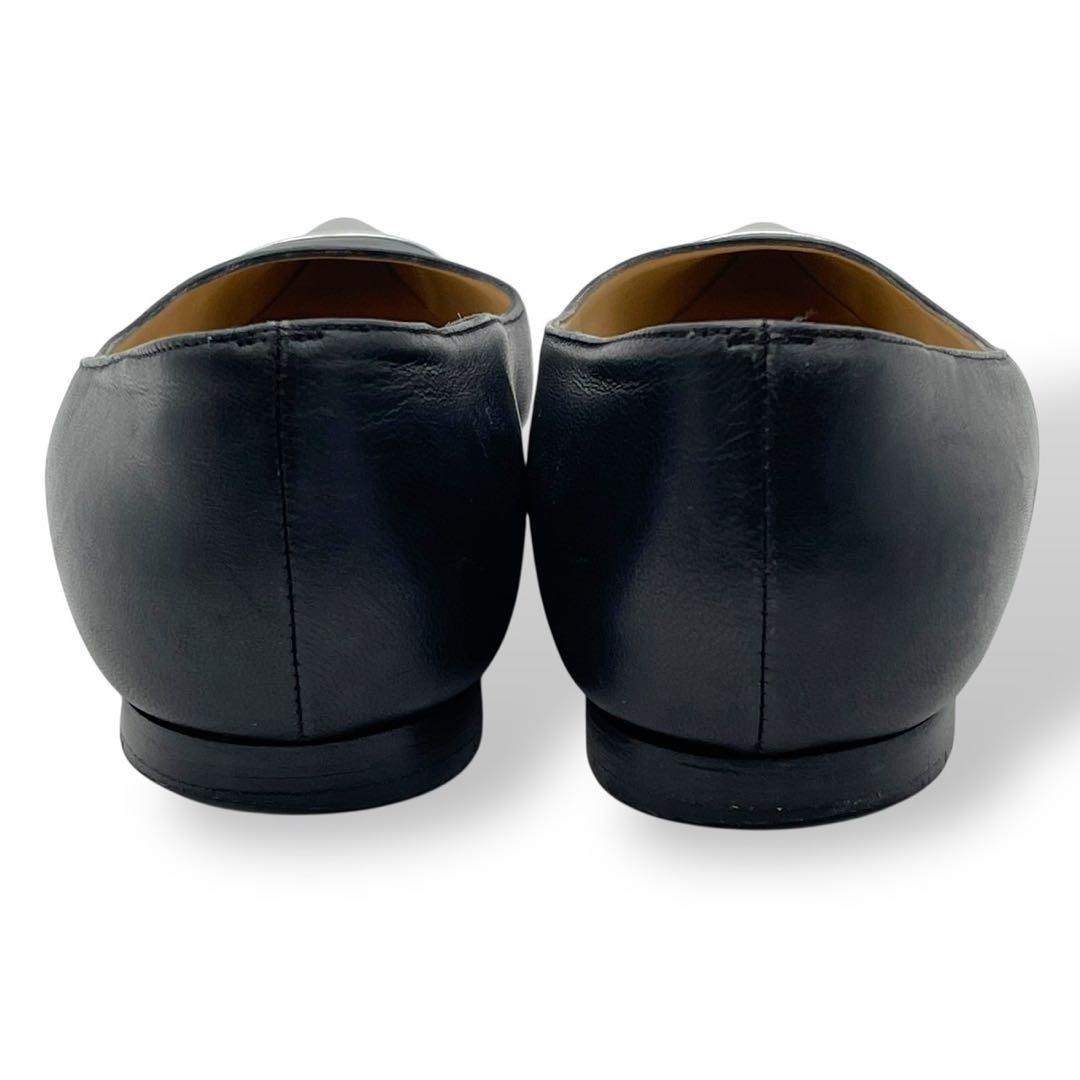 極美品　マノロブラニク　フラットシューズ　レザー　黒　シルバー　24cm