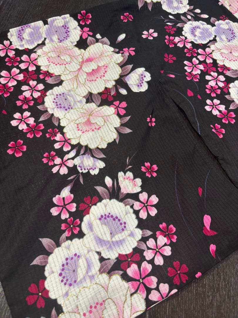 浴衣ドレス 黒ピンク 兵児帯セット 地雷ギャル 平成ギャル