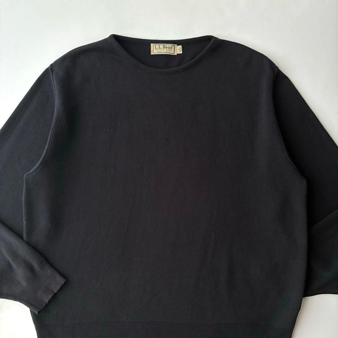 80s USA製 L.L.BEAN ブラック 黒 ハイゲージ コットン セーター