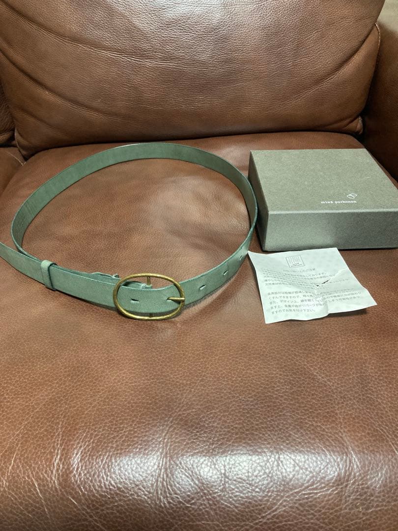 ミナペルホネン　オーバルバックルベルト　smorky green 箱付
