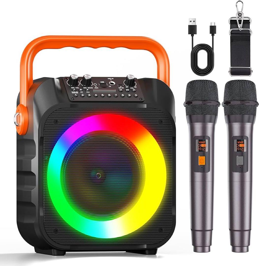 特価❗️カラオケセット 拡声器 スピーカーセット 家庭用 ワイヤレスマイク ２本付