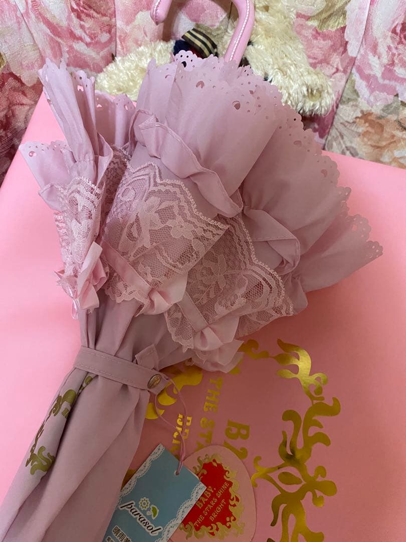 ♬.*゜新品BABY THESTARSフリフリ❤️ピンク 日傘 レース付き