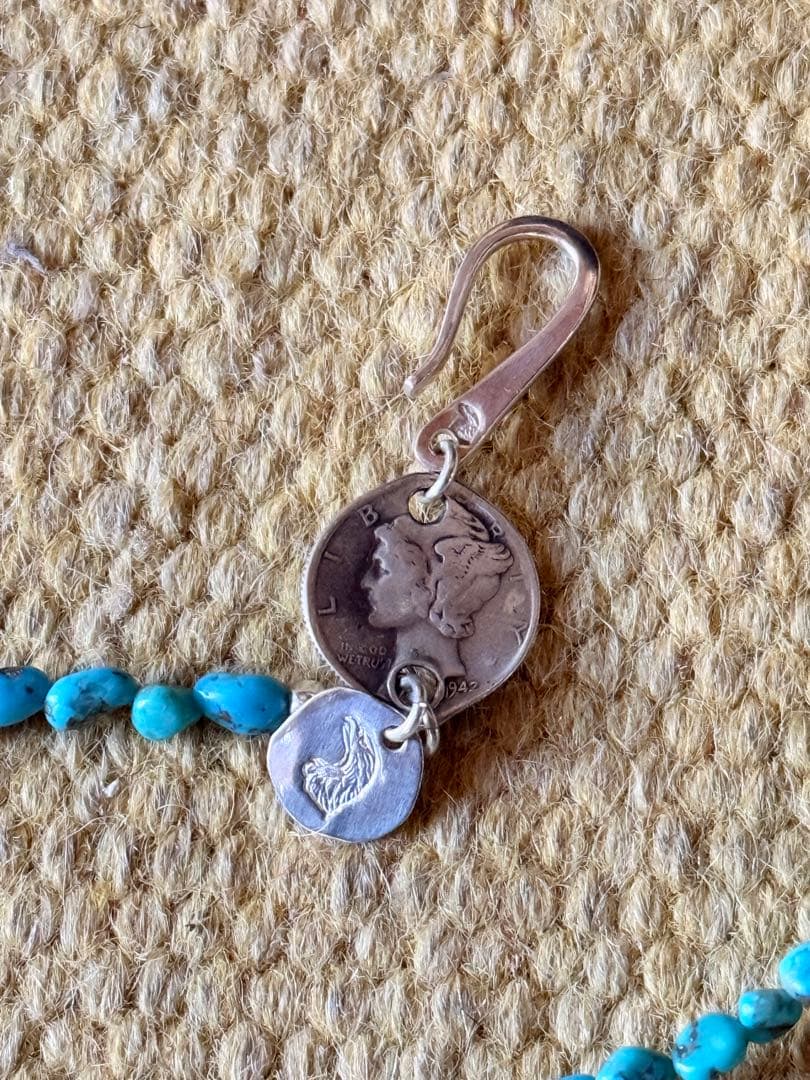 レアLarry smith メタル付きターコイズ ビーズ ネックレス　55cm