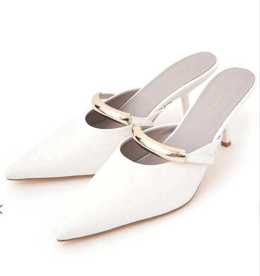 新品・未使用＊Aimeine ゴールドモチーフポインテッドミュール(ホワイト)Ｌ