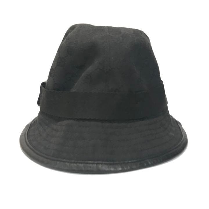 GUCCI グッチ GGキャンバス 黒 ゴールド金具 Lサイズ ハット 帽子