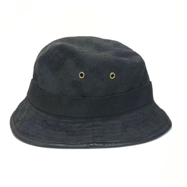 GUCCI グッチ GGキャンバス 黒 ゴールド金具 Lサイズ ハット 帽子